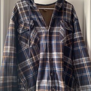 Fuzzy flannel jacket with hood